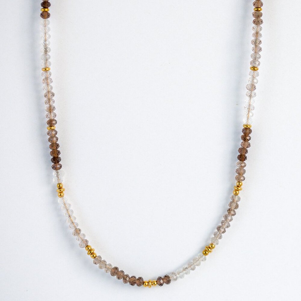 BUNDLE Ombre Smokey Quartz Necklace Waterproof Gold Beautiful Neutral Beaded - Picture 3 of 12